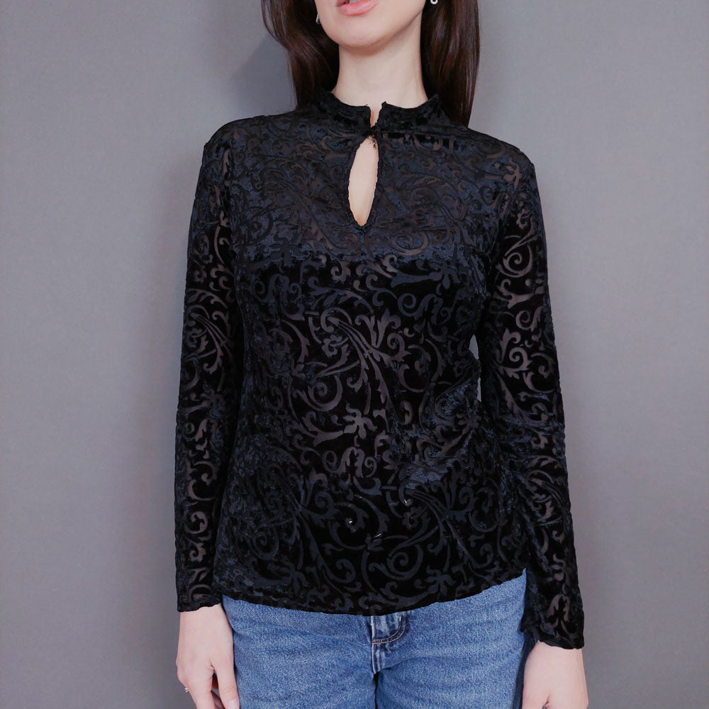 VIN-BLO-33280 Vintage τοπ ημιδιαφανές βελουτέ S-M