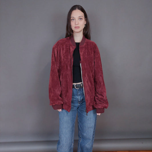 VIN-OUTW-33267 Vintage μπόμπερ τζάκετ βελουτέ μπορντό L