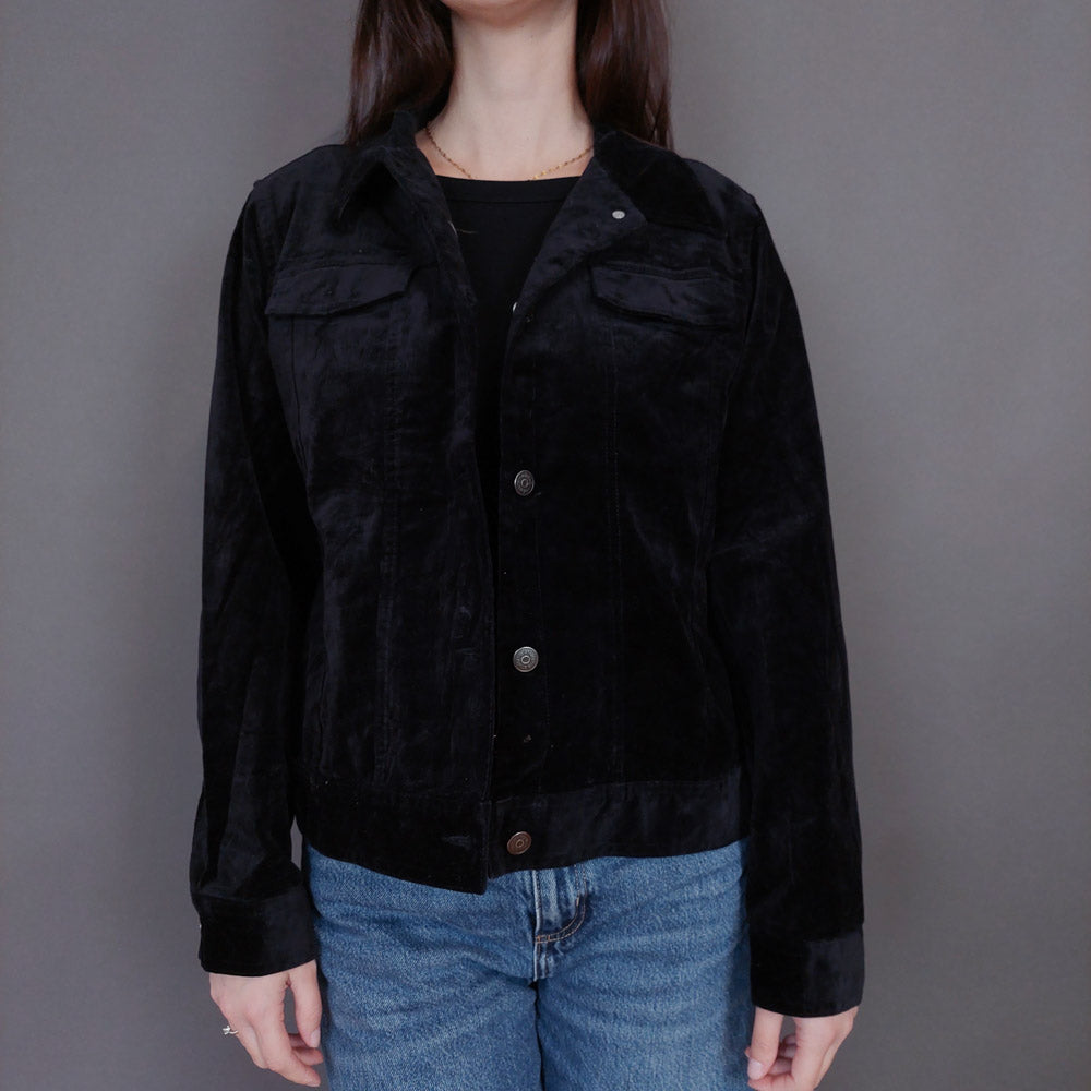 VIN-OUTW-33266 Vintage τζάκετ βελουτέ μαύρο L