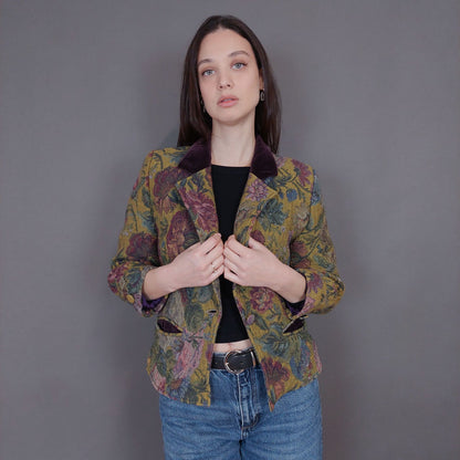 VIN-OUTW-33265 Vintage σακάκι ζακάρ με βελουτέ γιακά XS