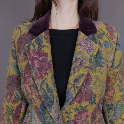 VIN-OUTW-33265 Vintage σακάκι ζακάρ με βελουτέ γιακά XS