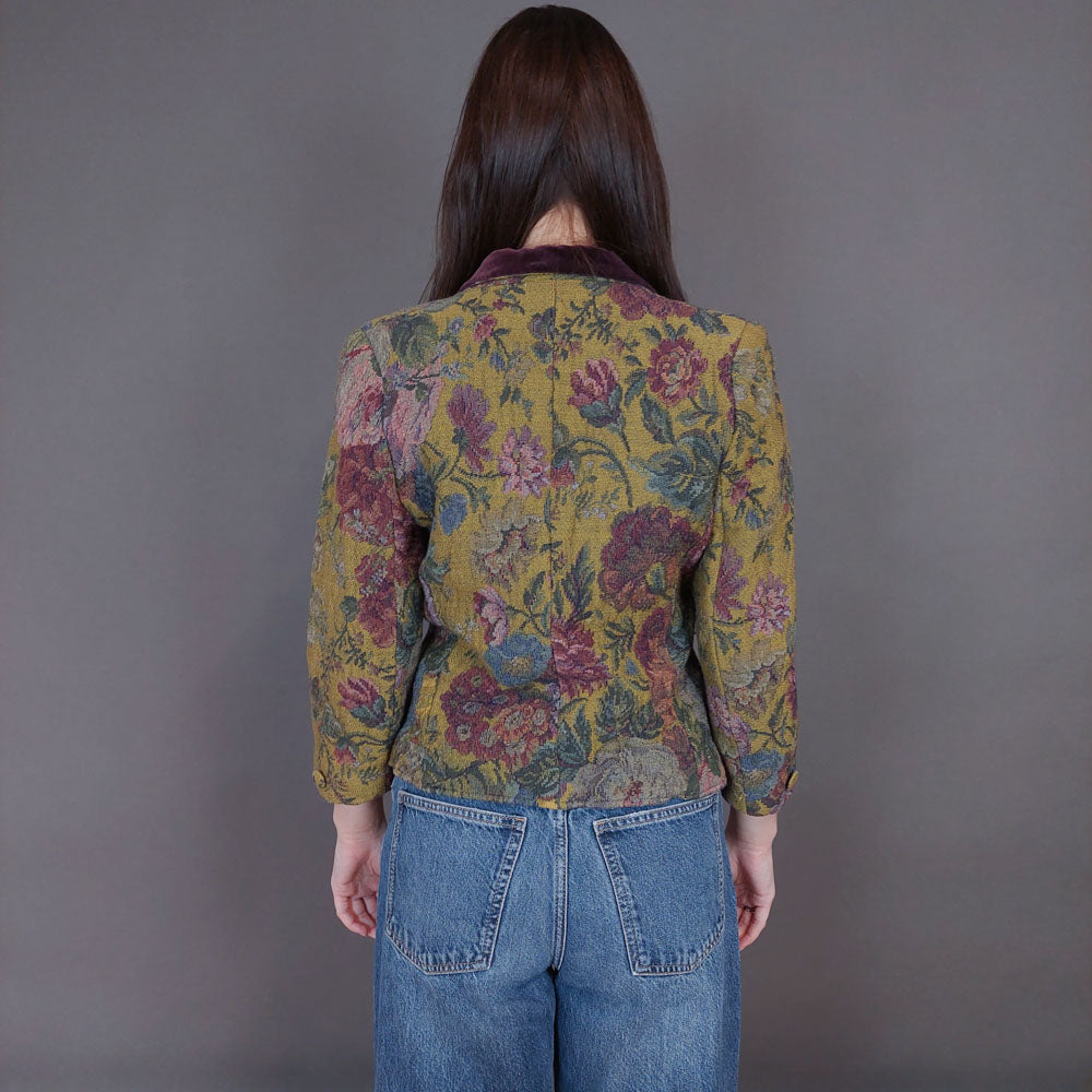 VIN-OUTW-33265 Vintage σακάκι ζακάρ με βελουτέ γιακά XS