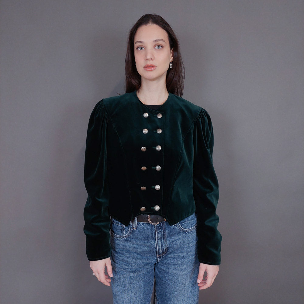 VIN-OUTW-33264 Vintage σακάκι βελουτέ κυπαρισσί M