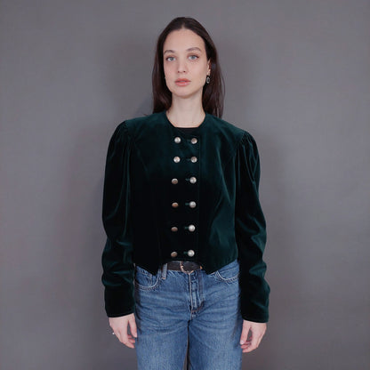 VIN-OUTW-33264 Vintage σακάκι βελουτέ κυπαρισσί M