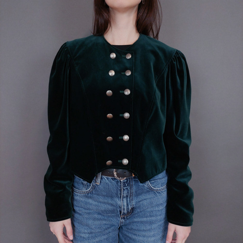 VIN-OUTW-33264 Vintage σακάκι βελουτέ κυπαρισσί M