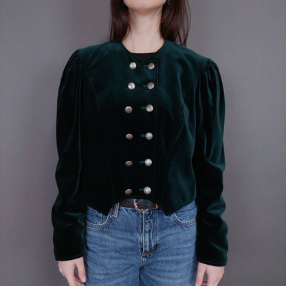 VIN-OUTW-33264 Vintage σακάκι βελουτέ κυπαρισσί M