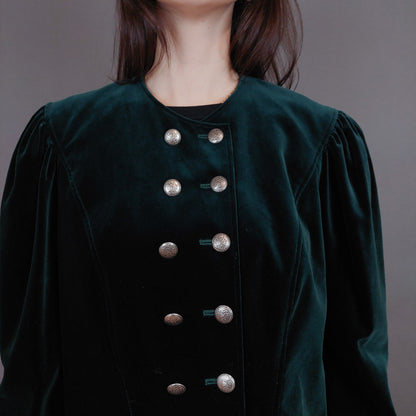 VIN-OUTW-33264 Vintage σακάκι βελουτέ κυπαρισσί M