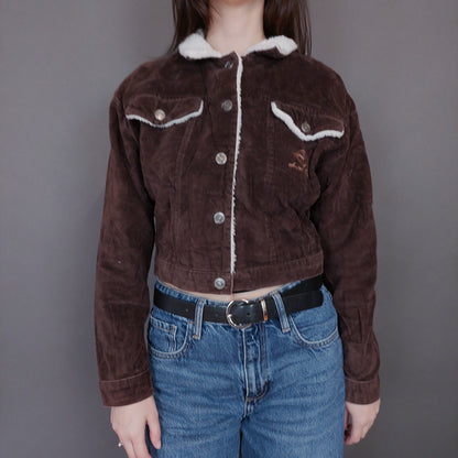 VIN-OUTW-33270 Vintage τζάκετ βελουτέ καφέ S