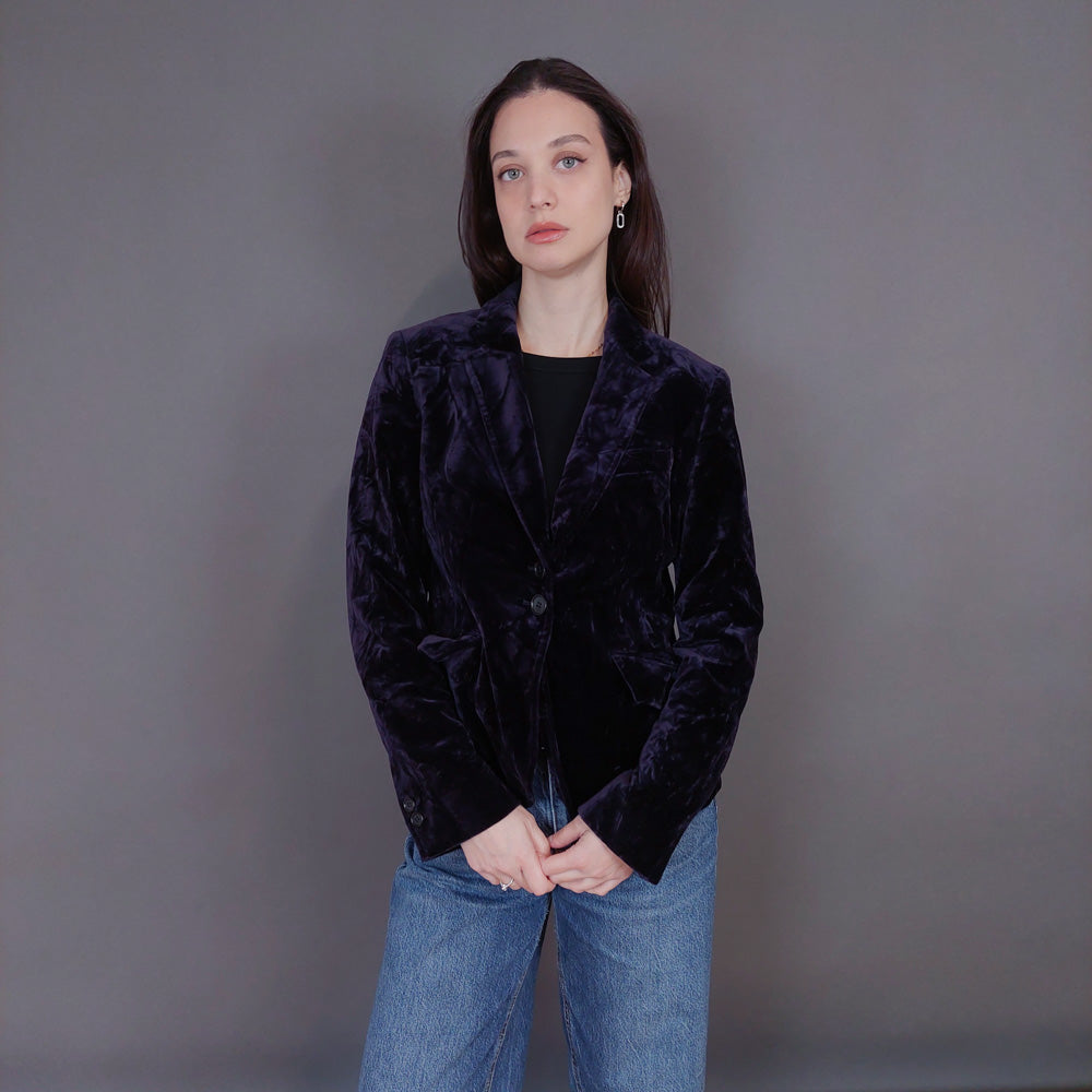 VIN-OUTW-33262 Vintage σακάκι βελουτέ μελιτζανί S