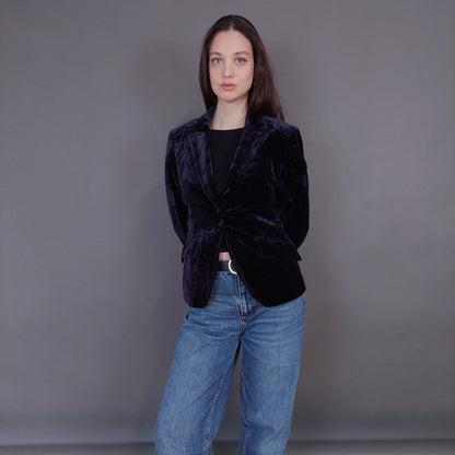 VIN-OUTW-33262 Vintage σακάκι βελουτέ μελιτζανί S