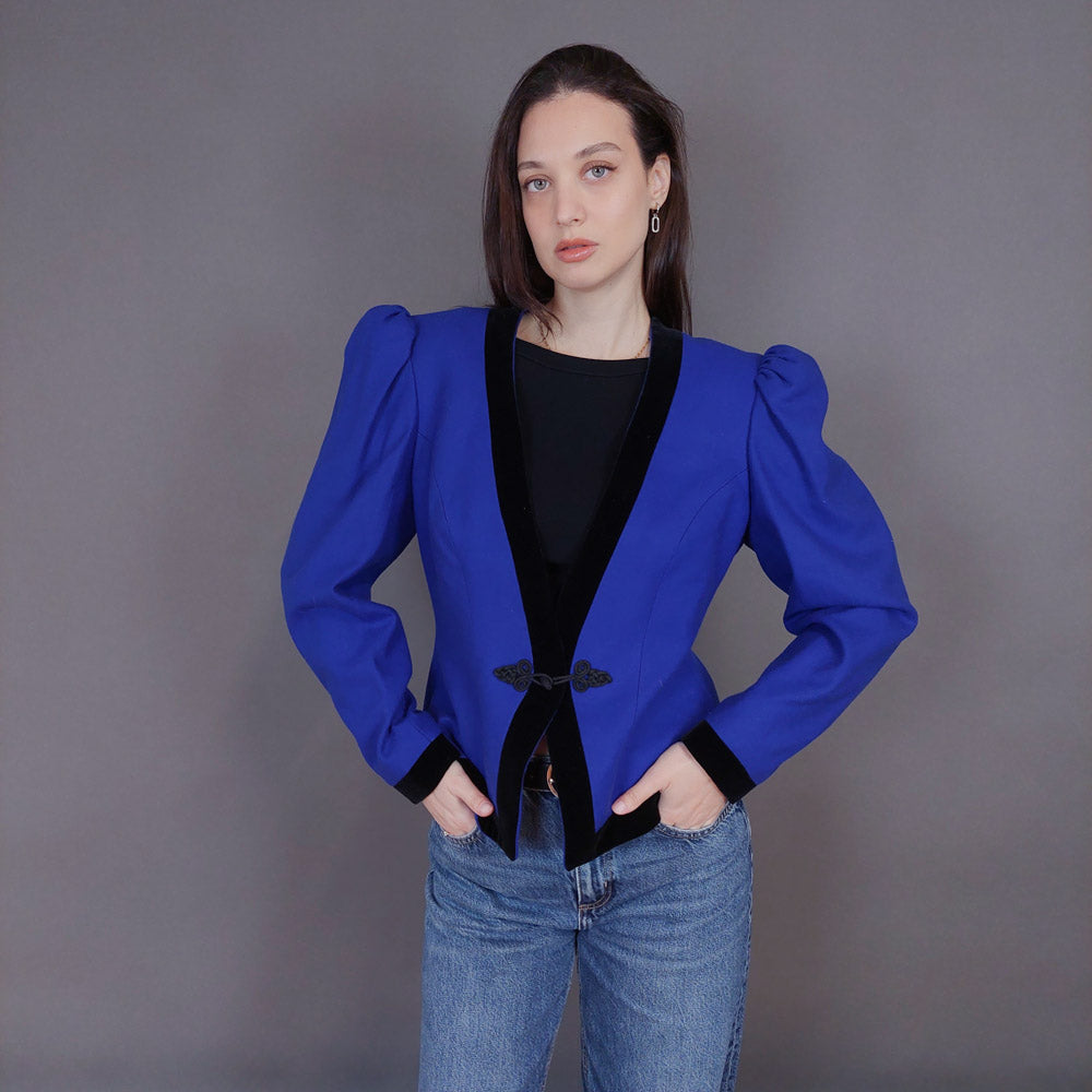 VIN-OUTW-33261 Vintage σακάκι μάλλινο με βελουτέ λεπτομέρειες M