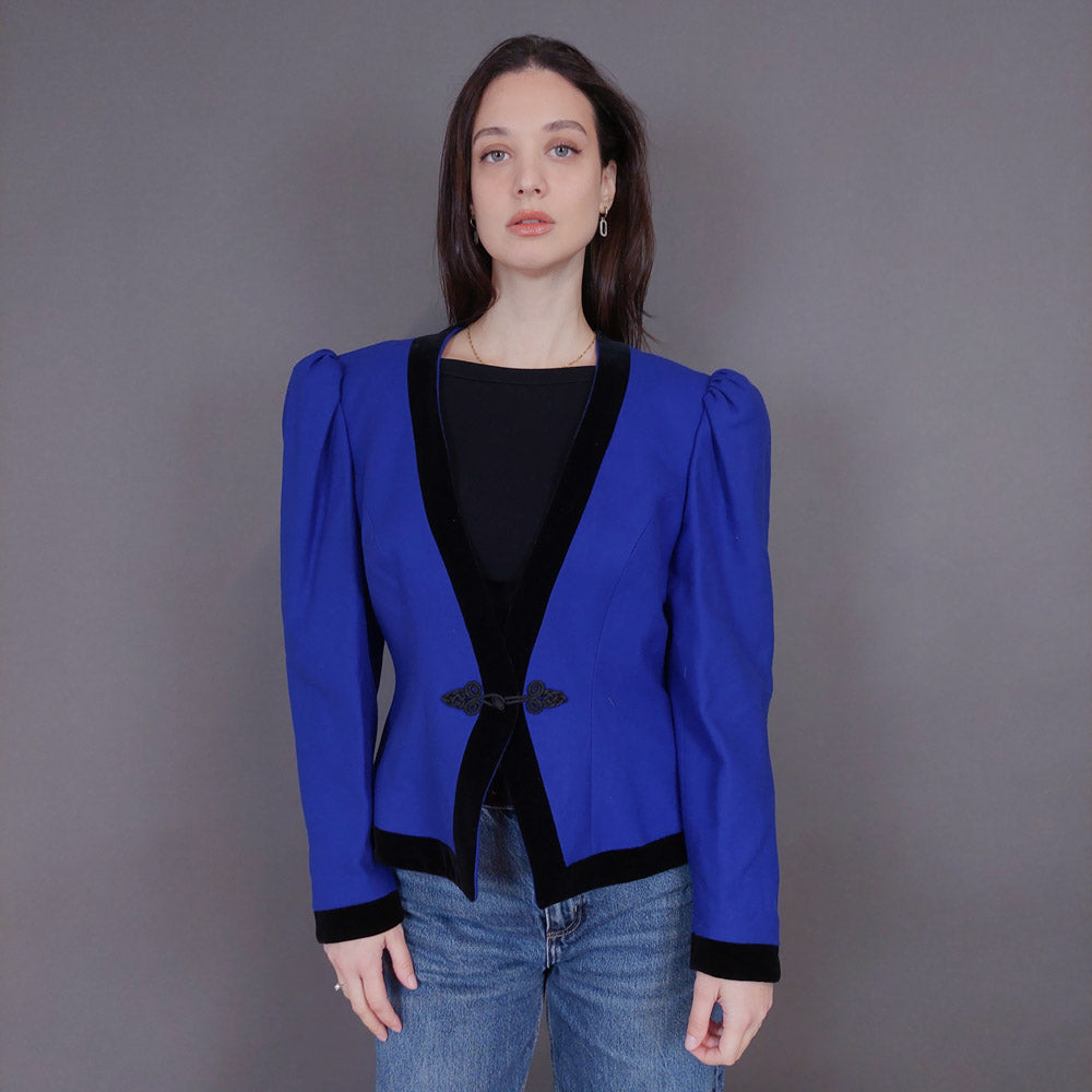 VIN-OUTW-33261 Vintage σακάκι μάλλινο με βελουτέ λεπτομέρειες M