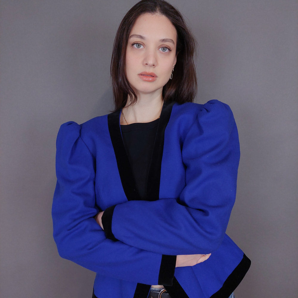 VIN-OUTW-33261 Vintage σακάκι μάλλινο με βελουτέ λεπτομέρειες M