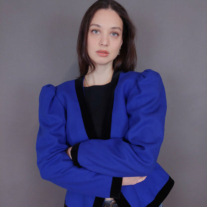 VIN-OUTW-33261 Vintage σακάκι μάλλινο με βελουτέ λεπτομέρειες M