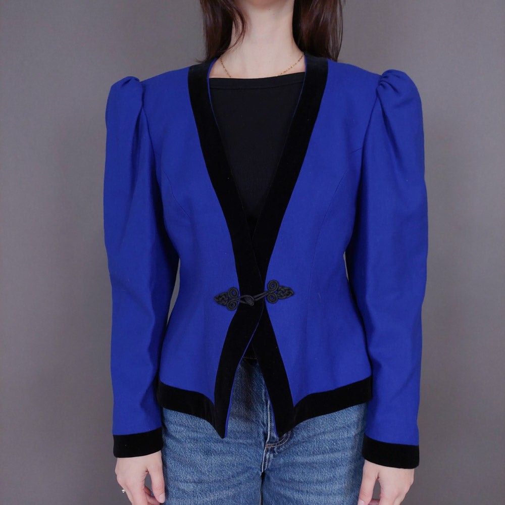 VIN-OUTW-33261 Vintage σακάκι μάλλινο με βελουτέ λεπτομέρειες M