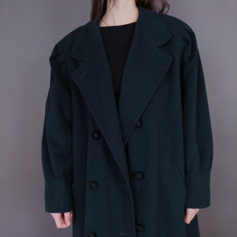 VIN-OUTW-33260 Vintage παλτό μάλλινο με κασμίρ κυπαρισσί XL