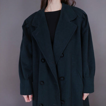 VIN-OUTW-33260 Vintage παλτό μάλλινο με κασμίρ κυπαρισσί XL