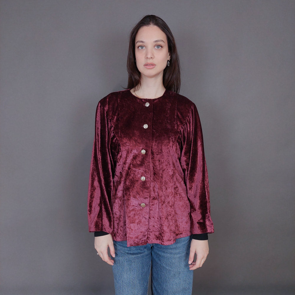 VIN-BLO-33269 Vintage τοπ βελουτέ μπορντό L