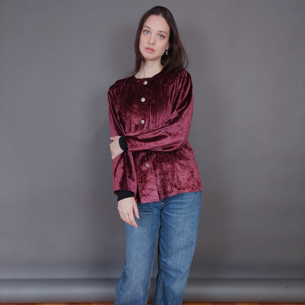 VIN-BLO-33269 Vintage τοπ βελουτέ μπορντό L