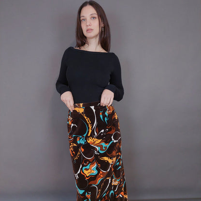 VIN-SKI-33275 Vintage βελουτέ φούστα εμπριμέ S