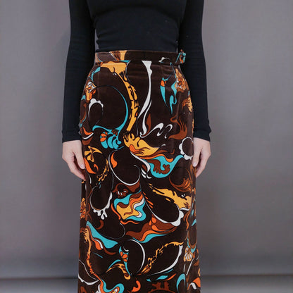 VIN-SKI-33275 Vintage βελουτέ φούστα εμπριμέ S