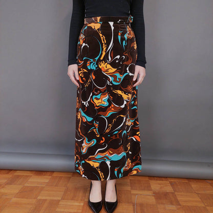 VIN-SKI-33275 Vintage βελουτέ φούστα εμπριμέ S