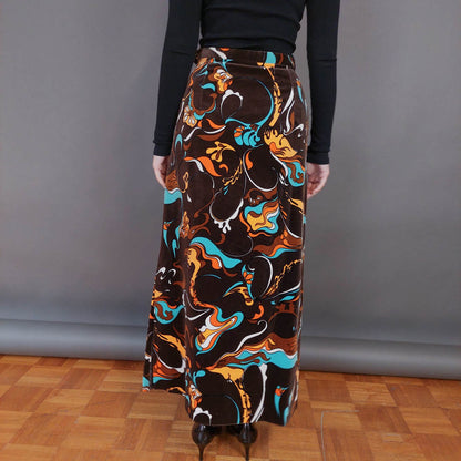 VIN-SKI-33275 Vintage βελουτέ φούστα εμπριμέ S