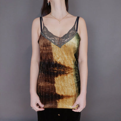 VIN-BLO-33278 Vintage τοπ βελουτέ εμπριμέ L-XL