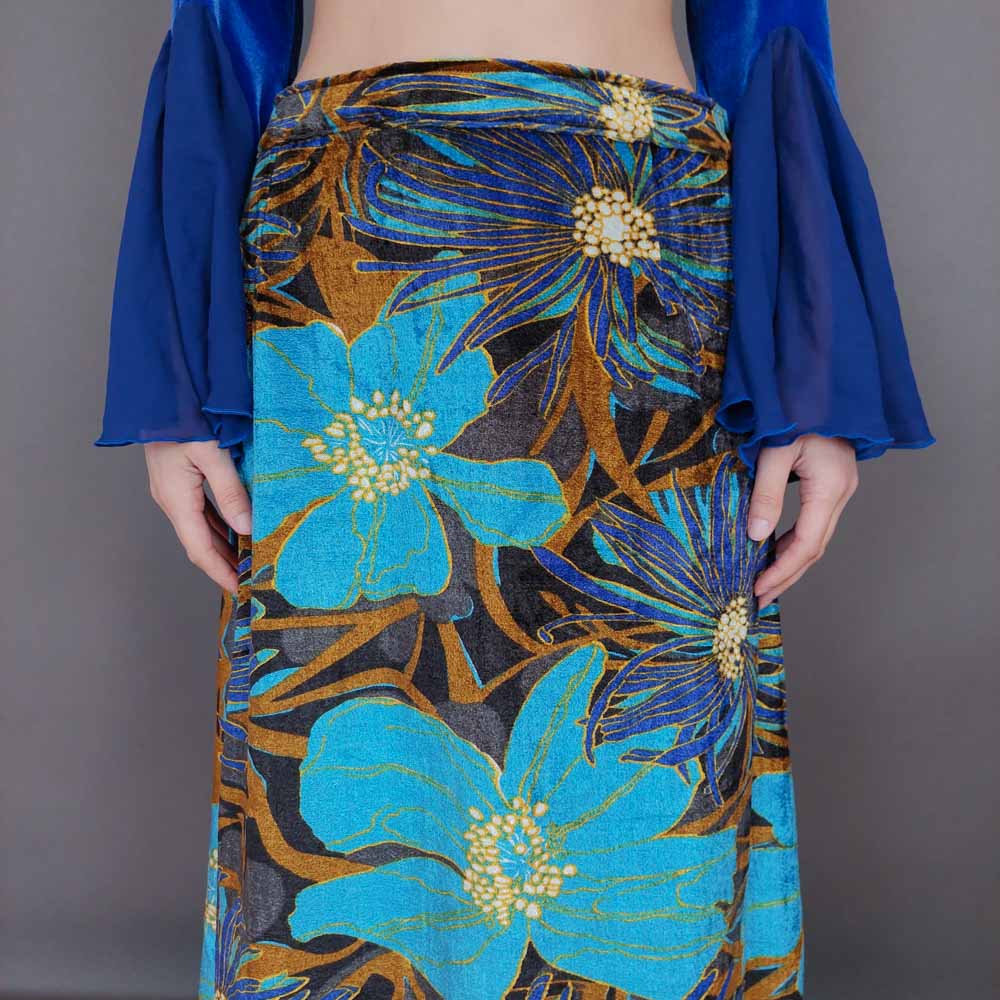 VIN-SKI-33277 Vintage βελουτέ φούστα εμπριμέ M