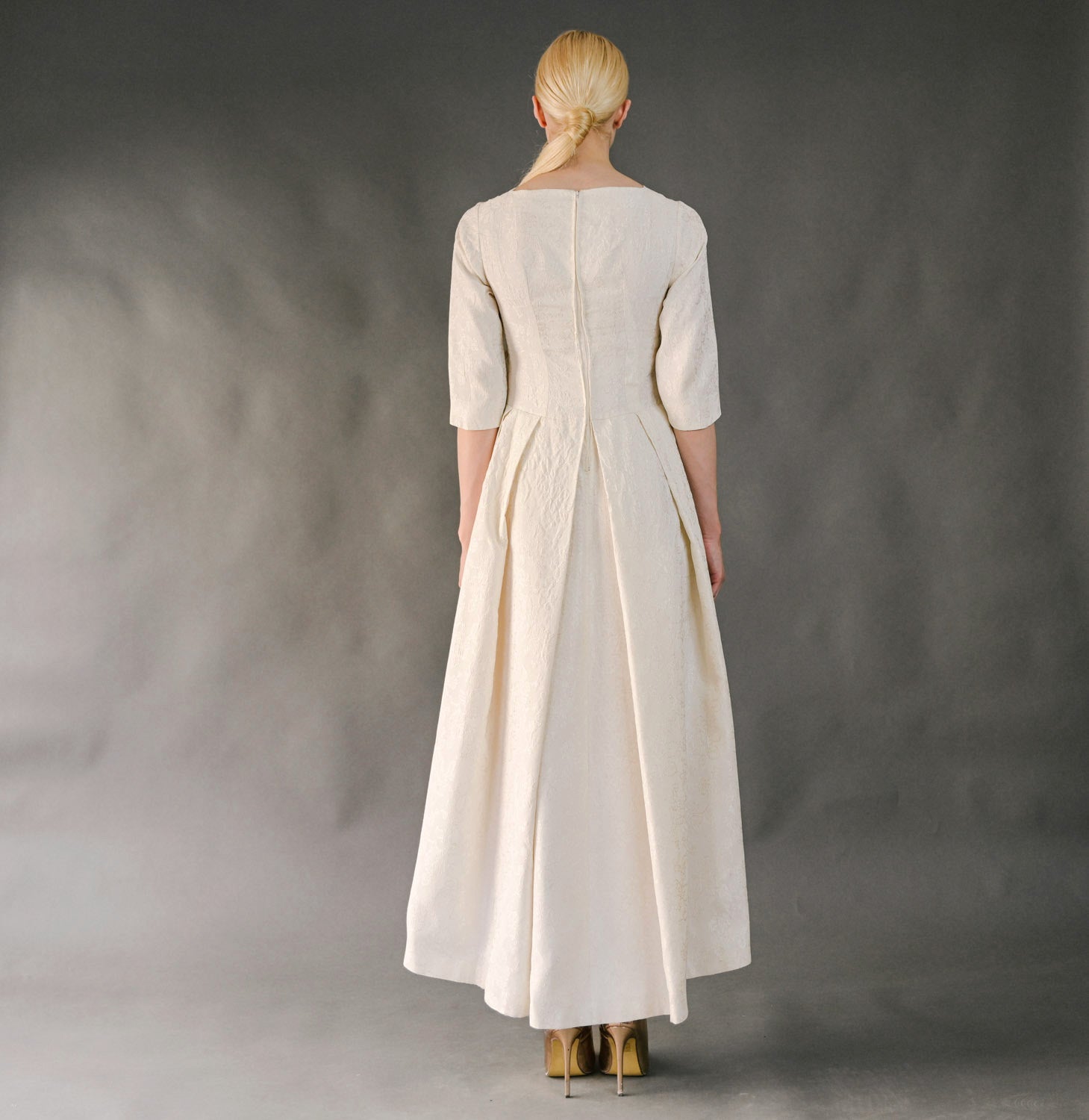 VIN-WED-23592 Vintage νυφικό φόρεμα κρεμ Μ