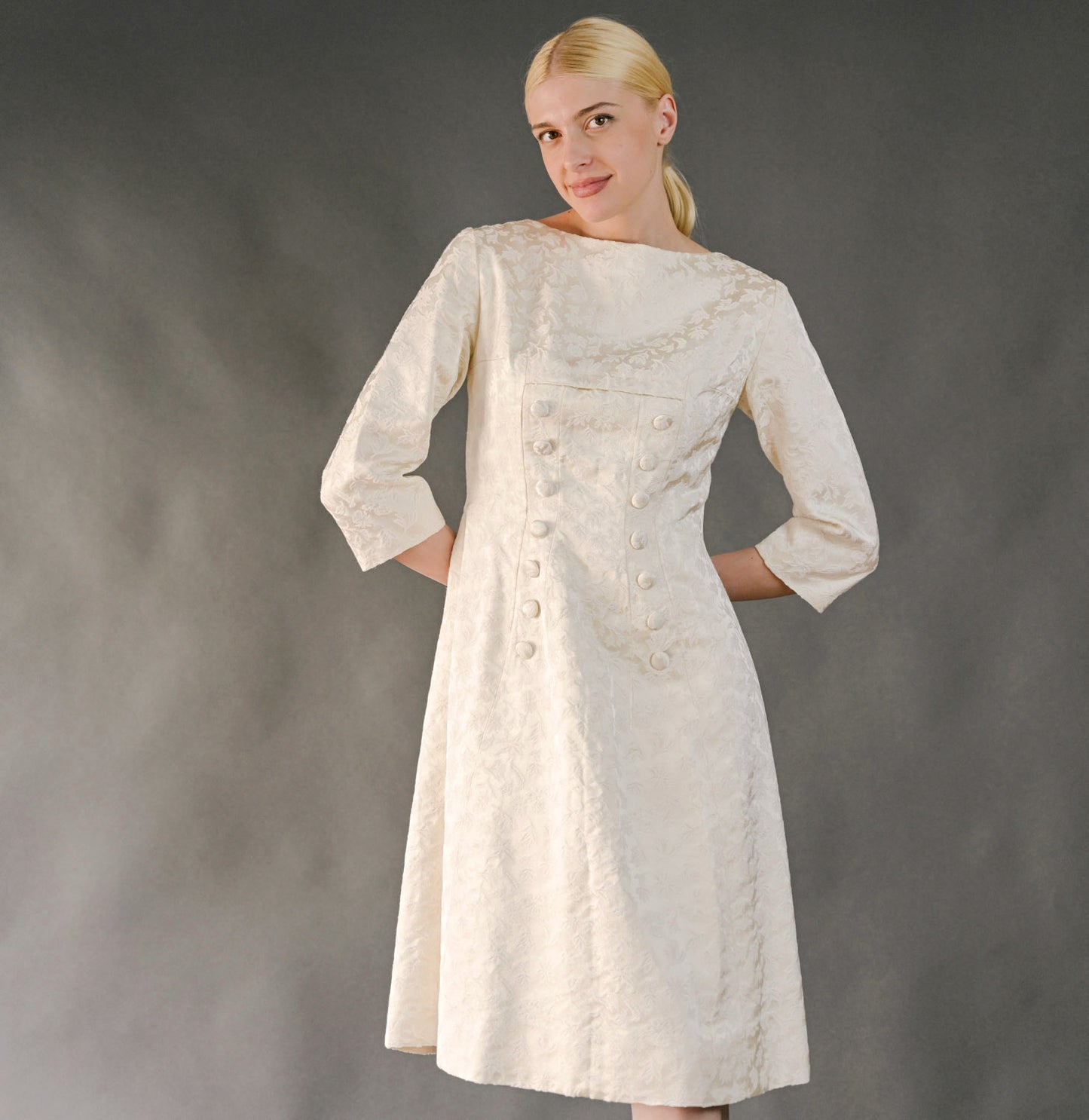 VIN-WED-23581 Vintage νυφικό φόρεμα κρεμ Μ