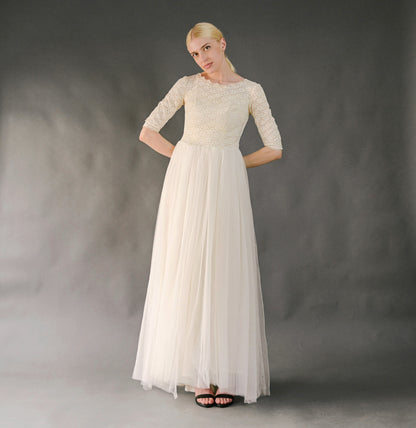 VIN-WED-23582 Vintage νυφικό φόρεμα κρεμ S-M