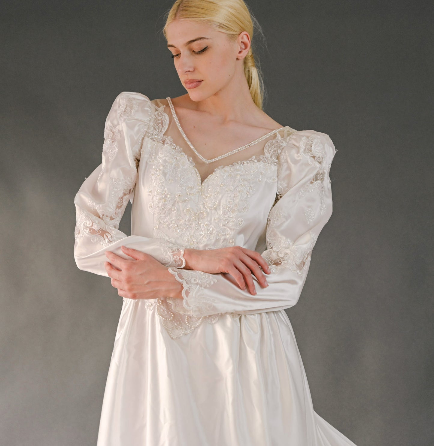 VIN-WED-23584 Vintage νυφικό φόρεμα λευκό L-XL