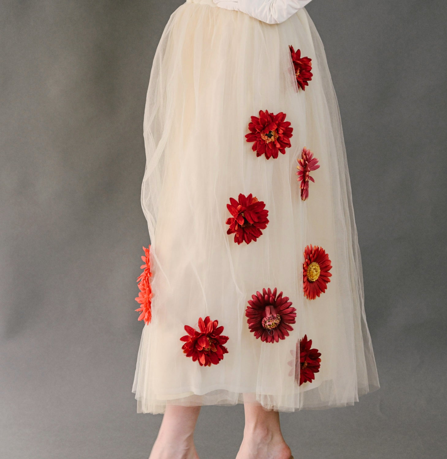 VIN-WED-23607 Vintage νυφική φούστα κρεμ με λουλούδια Μ