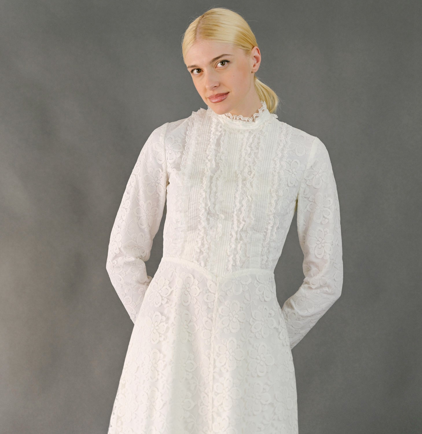 VIN-WED-23604 Vintage νυφικό φόρεμα λευκό S