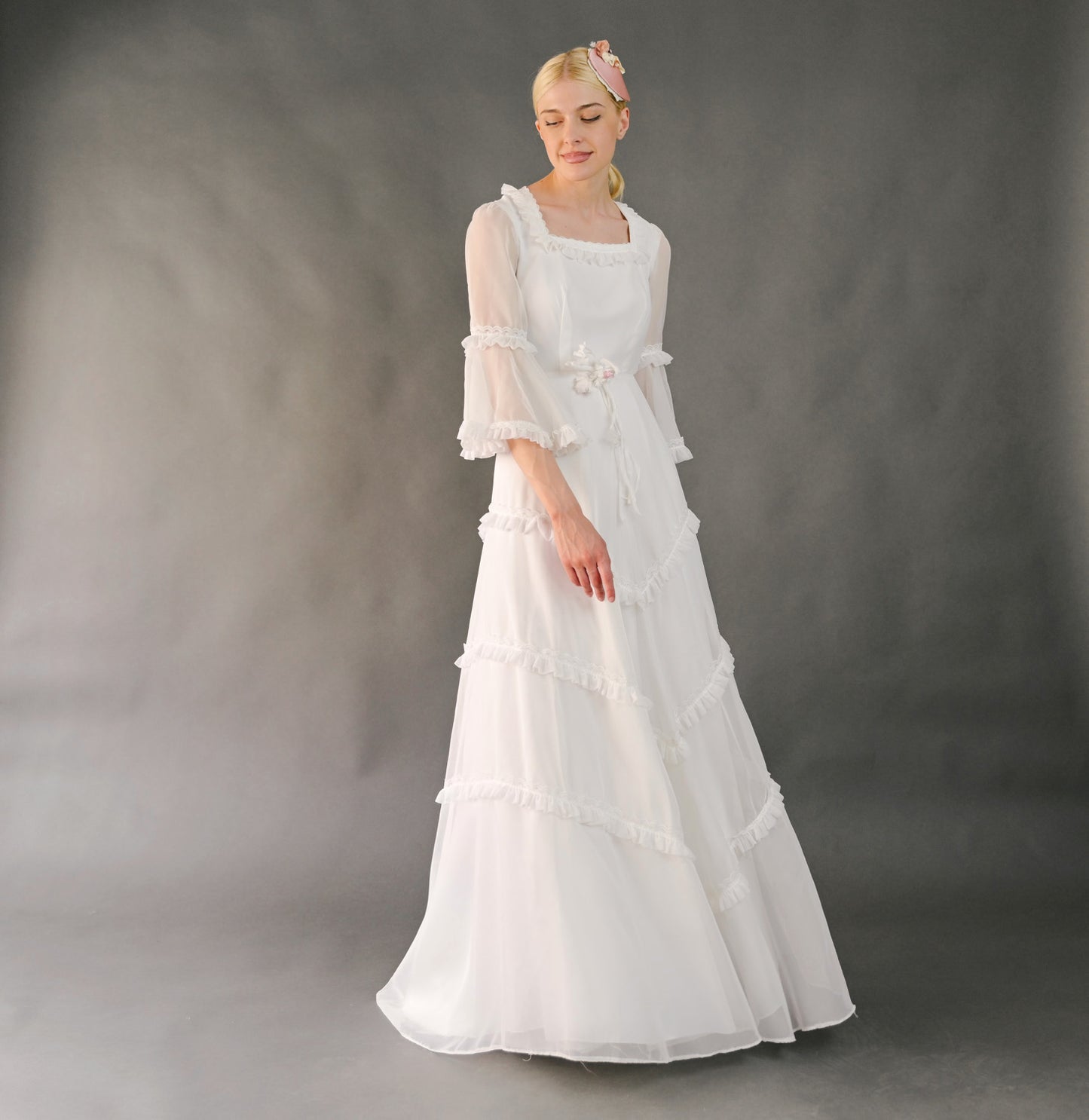 VIN-WED-23597 Vintage νυφικό φόρεμα λευκό S