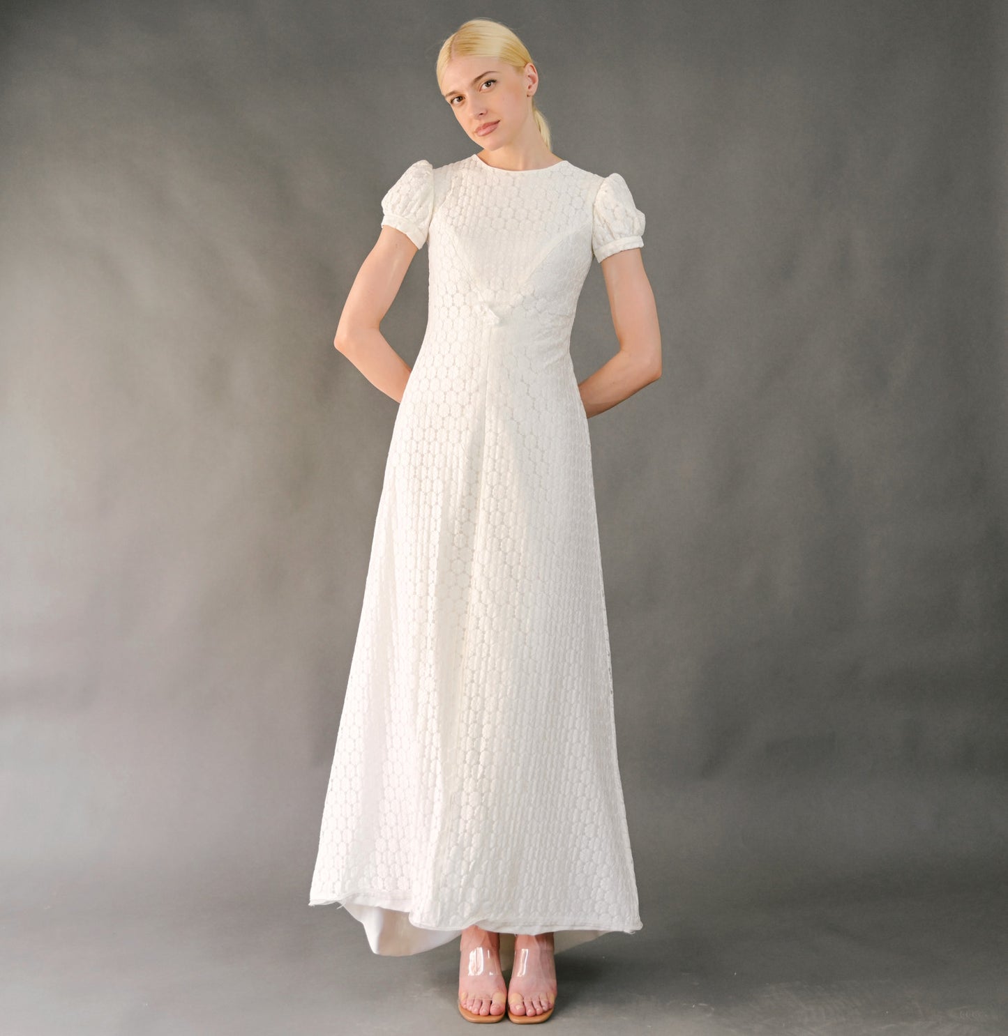 VIN-WED-23603 Vintage νυφικό φόρεμα λευκό ΧS