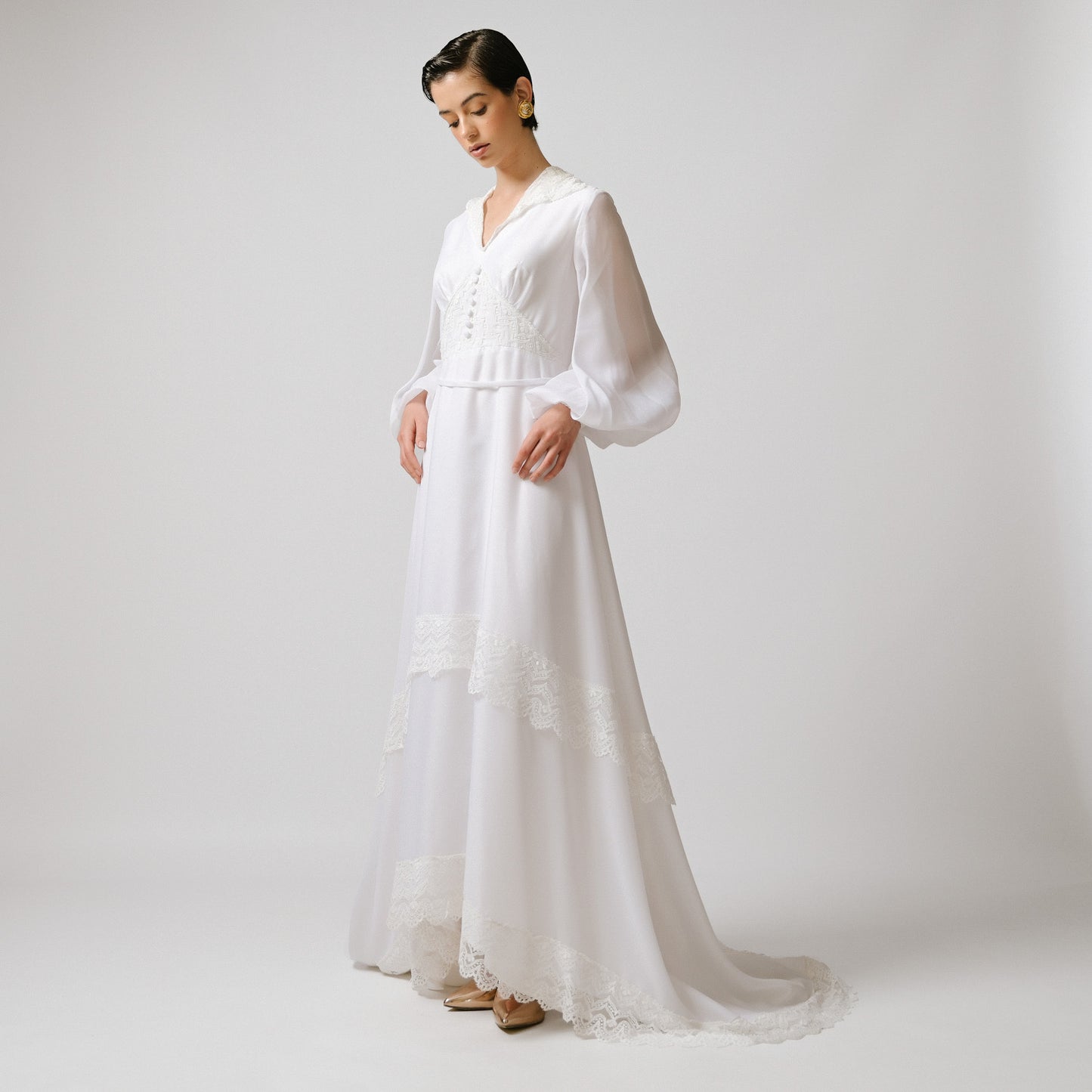 VIN-WED-23062 Vintage νυφικό φόρεμα λευκό S
