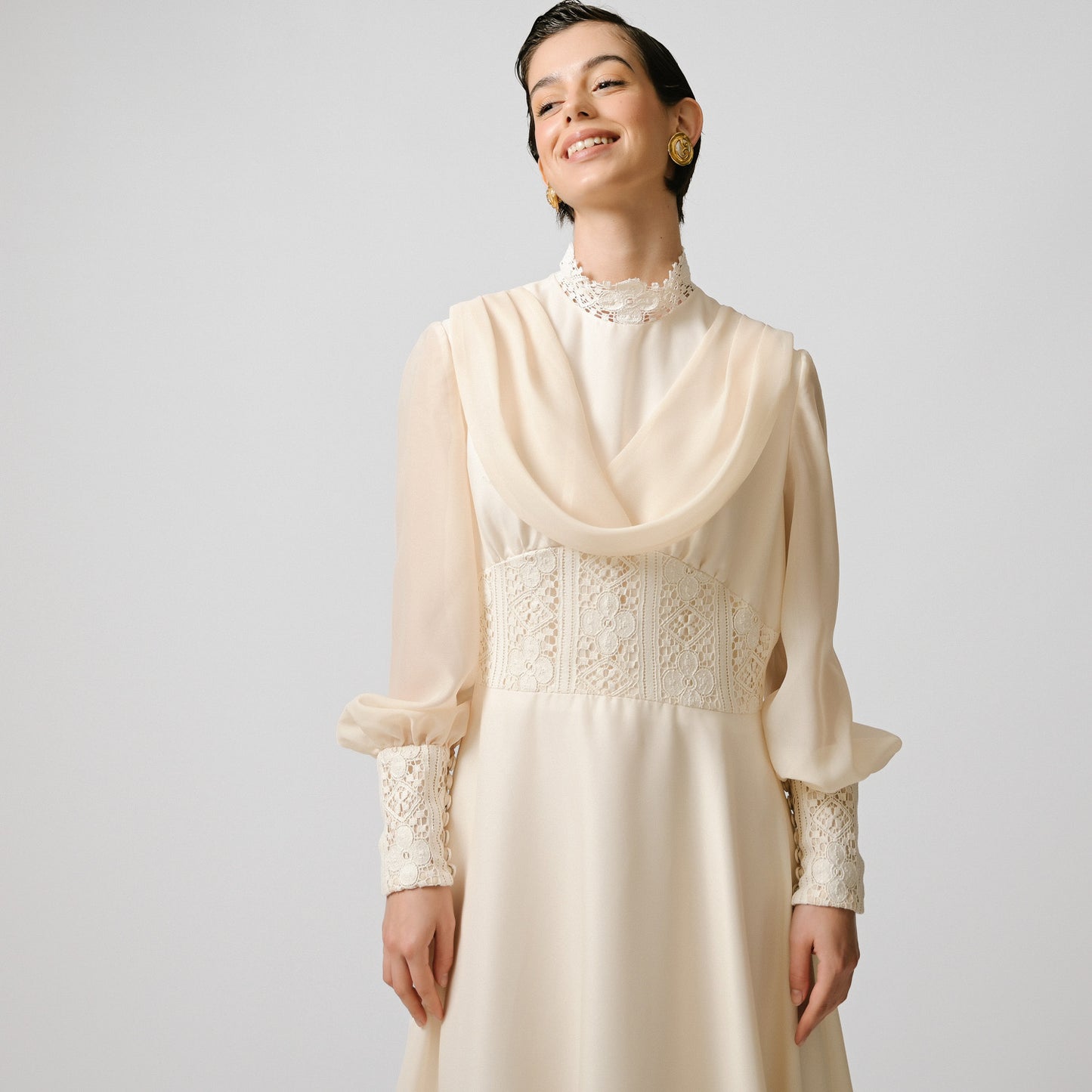VIN-WED-23063 Vintage νυφικό φόρεμα εκρού M