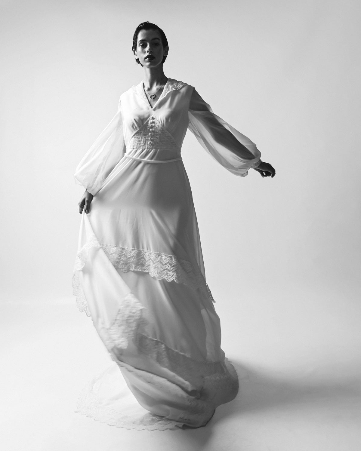 VIN-WED-23062 Vintage νυφικό φόρεμα λευκό S