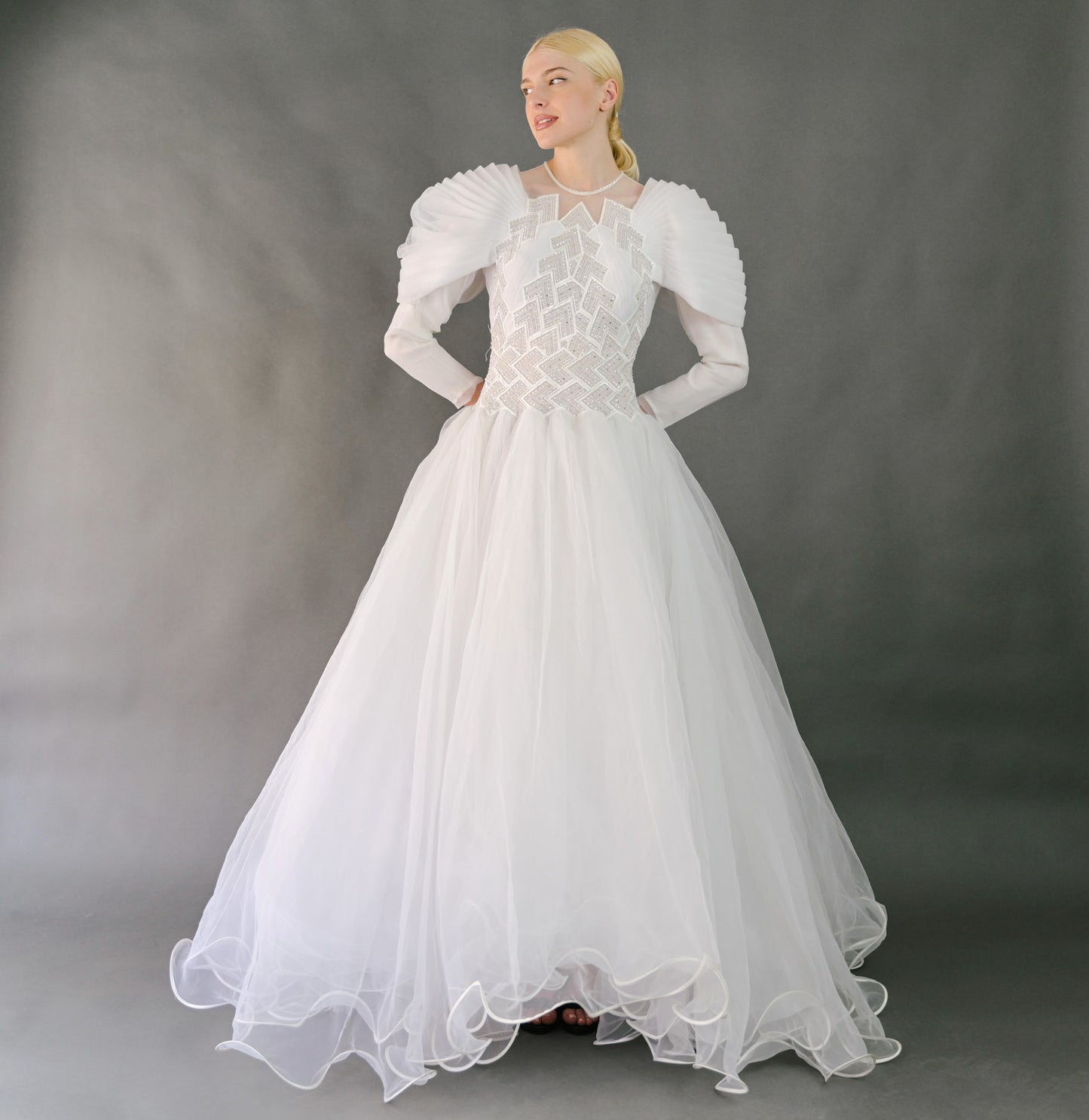 VIN-WED-23606 Vintage νυφικό φόρεμα λευκό S-M