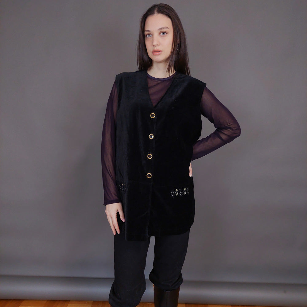 VIN-OUTW-32911 Vintage γιλέκο βελουτέ boho style XL