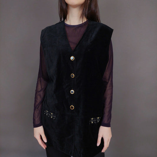 VIN-OUTW-32911 Vintage γιλέκο βελουτέ boho style XL