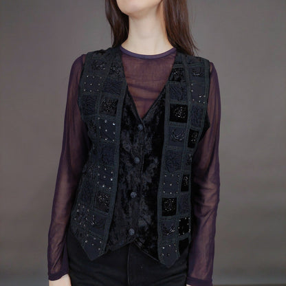 VIN-OUTW-32913 Vintage γιλέκο βελουτέ boho style M