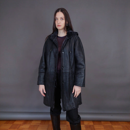 VIN-OUTW-32919 Vintage δερμάτινο jacket με γούνα S