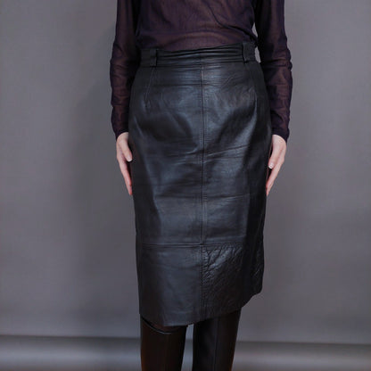 VIN-SKI-32932 Vintage δερμάτινη φούστα μαύρη S-M
