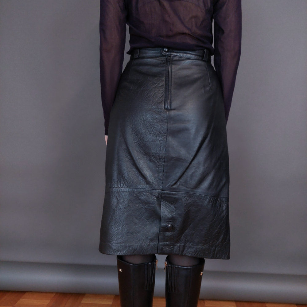 VIN-SKI-32932 Vintage δερμάτινη φούστα μαύρη S-M