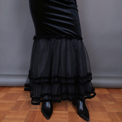 VIN-SKI-32931 Vintage βελουτέ φούστα με τούλι μαύρη XS