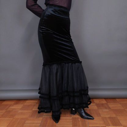 VIN-SKI-32931 Vintage βελουτέ φούστα με τούλι μαύρη XS