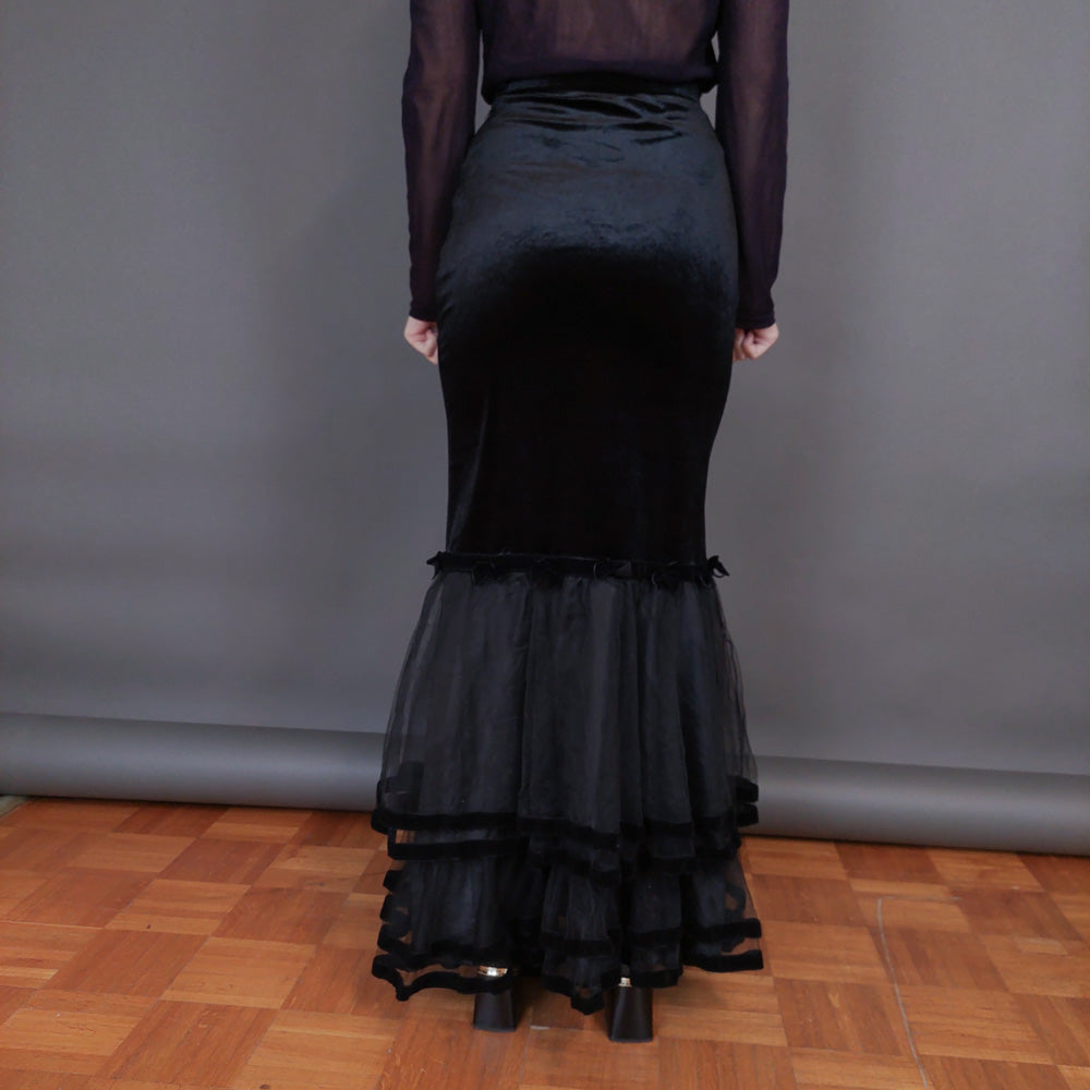 VIN-SKI-32931 Vintage βελουτέ φούστα με τούλι μαύρη XS